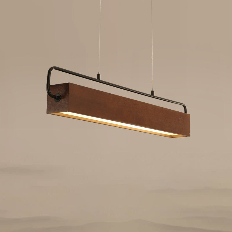 Chinese Cuboid Solid Wood Acrylic Iron LED Island Chandelier