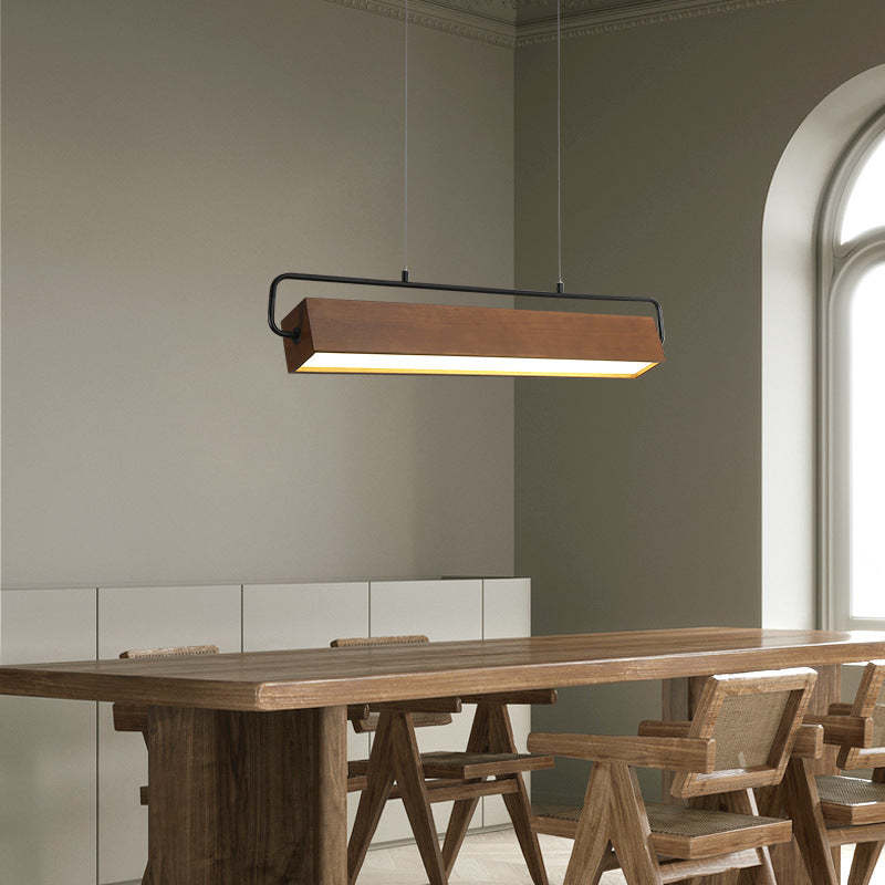 Chinese Cuboid Solid Wood Acrylic Iron LED Island Chandelier