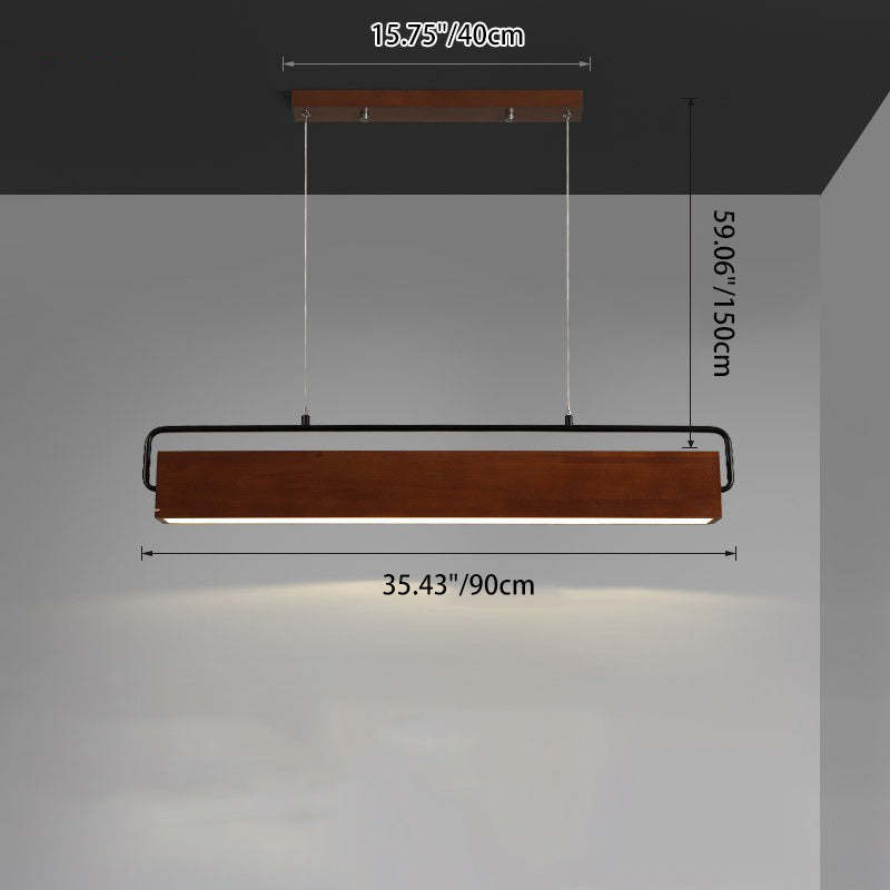 Chinese Cuboid Solid Wood Acrylic Iron LED Island Chandelier