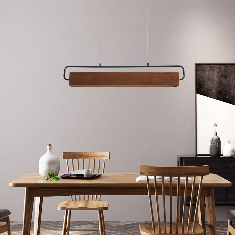 Chinese Cuboid Solid Wood Acrylic Iron LED Island Chandelier