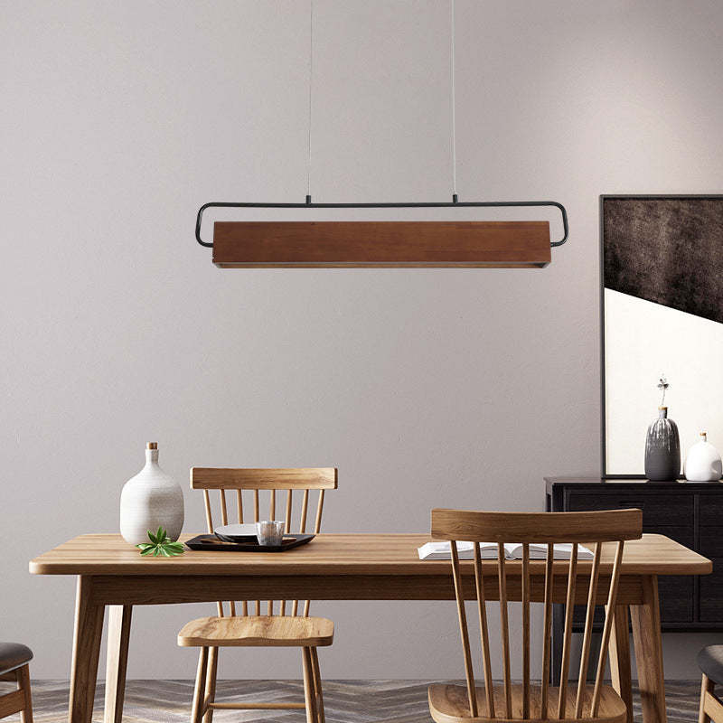 Chinese Cuboid Solid Wood Acrylic Iron LED Island Chandelier