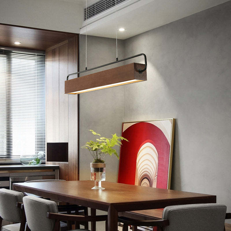 Chinese Cuboid Solid Wood Acrylic Iron LED Island Chandelier