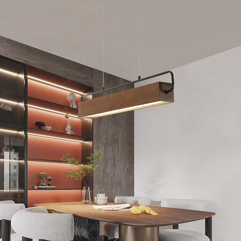 Chinese Cuboid Solid Wood Acrylic Iron LED Island Chandelier