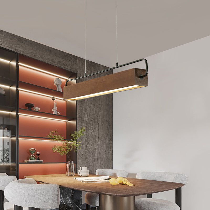 Chinese Cuboid Solid Wood Acrylic Iron LED Island Chandelier