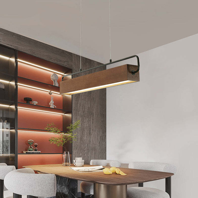 Chinese Cuboid Solid Wood Acrylic Iron LED Island Chandelier