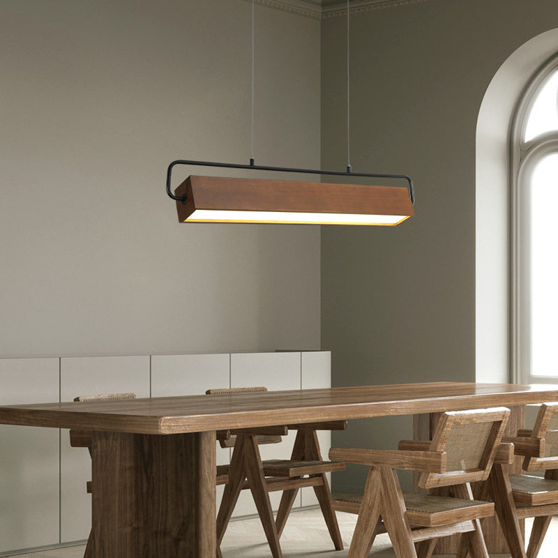 Chinese Cuboid Solid Wood Acrylic Iron LED Island Chandelier