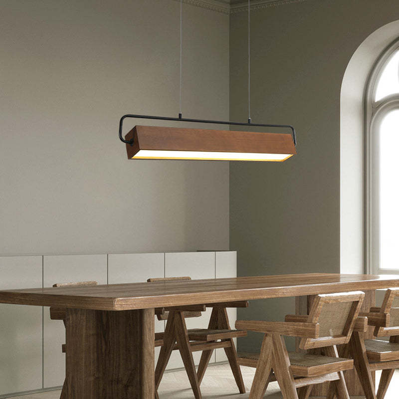 Chinese Cuboid Solid Wood Acrylic Iron LED Island Chandelier