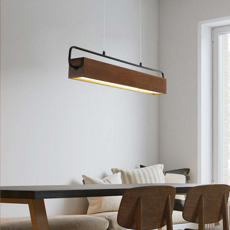 Chinese Cuboid Solid Wood Acrylic Iron LED Island Chandelier