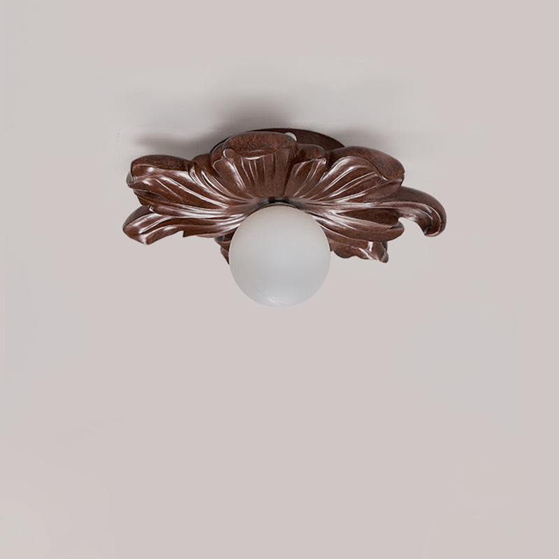 Japanese Floral Resin Orb 1-Light Semi-Flush Ceiling Light