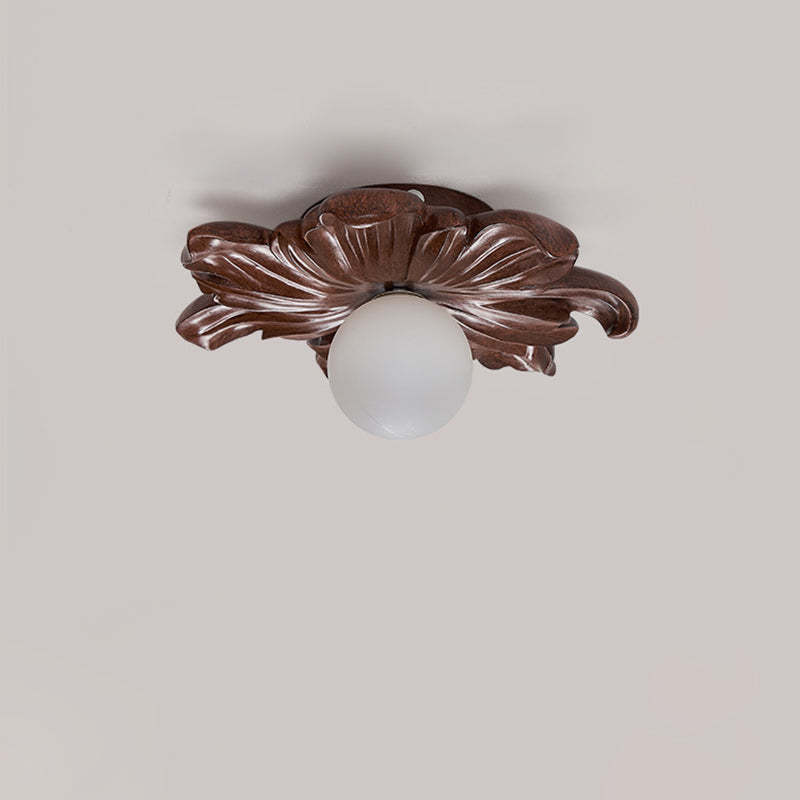 Japanese Floral Resin Orb 1-Light Semi-Flush Ceiling Light