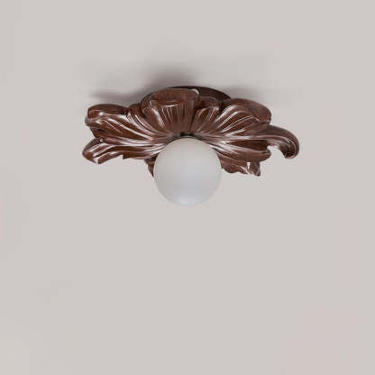 Japanese Floral Resin Orb 1-Light Semi-Flush Ceiling Light
