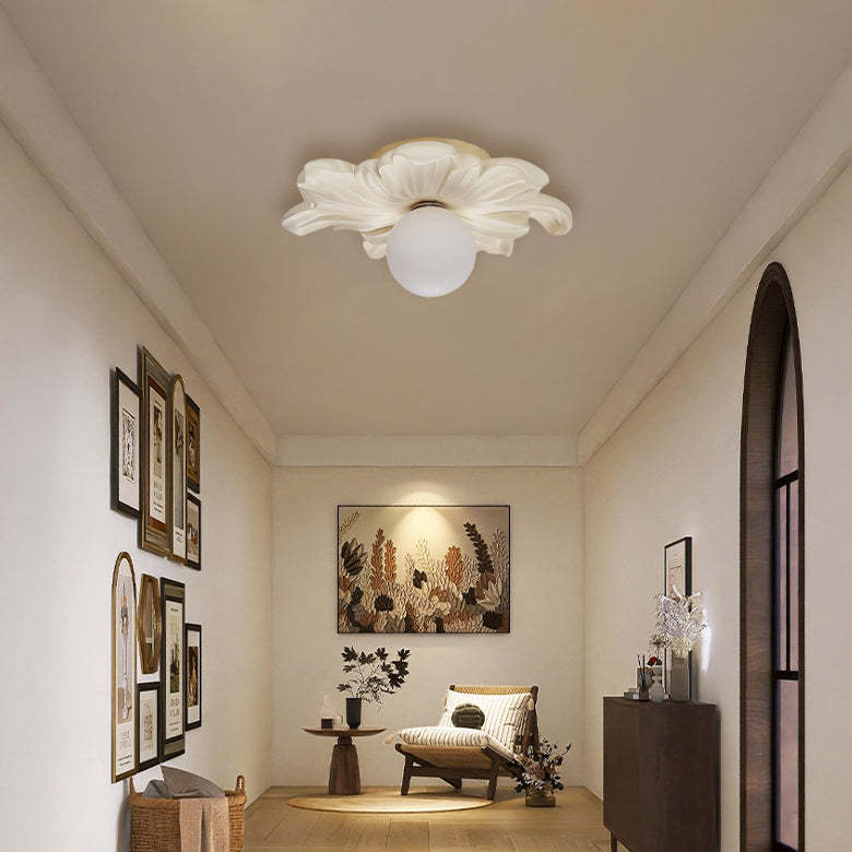 Japanese Floral Resin Orb 1-Light Semi-Flush Ceiling Light