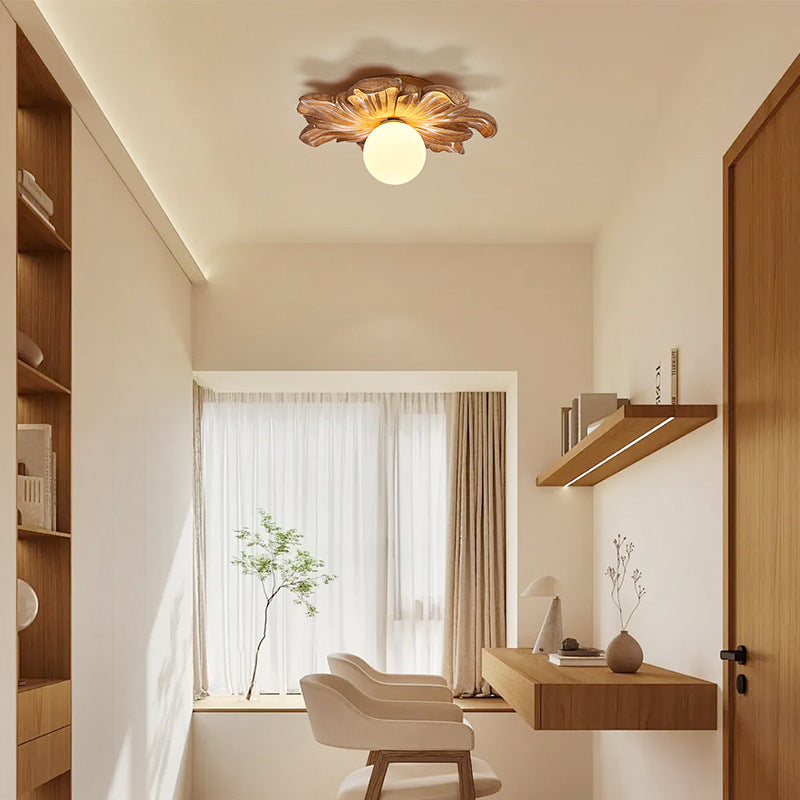 Japanese Floral Resin Orb 1-Light Semi-Flush Ceiling Light