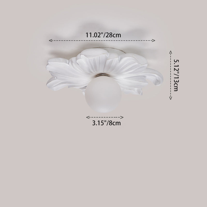 Japanese Floral Resin Orb 1-Light Semi-Flush Ceiling Light