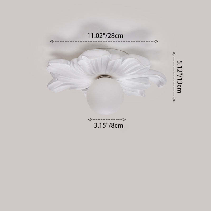 Japanese Floral Resin Orb 1-Light Semi-Flush Ceiling Light