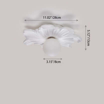 Japanese Floral Resin Orb 1-Light Semi-Flush Ceiling Light