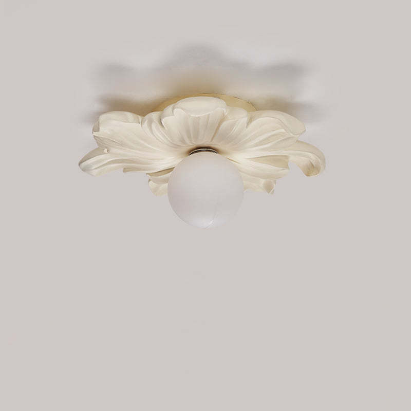 Japanese Floral Resin Orb 1-Light Semi-Flush Ceiling Light