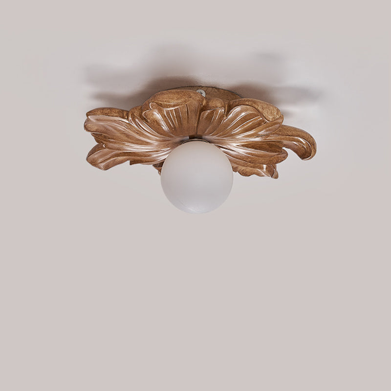 Japanese Floral Resin Orb 1-Light Semi-Flush Ceiling Light