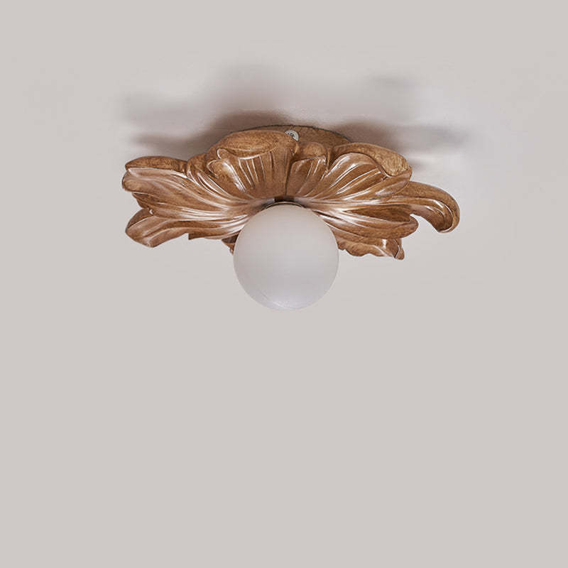 Japanese Floral Resin Orb 1-Light Semi-Flush Ceiling Light