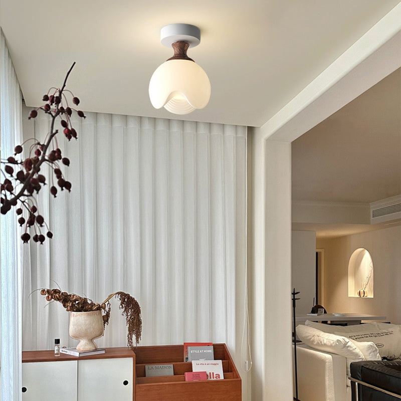 French Glass Semicircle 1-Light Ceiling Light