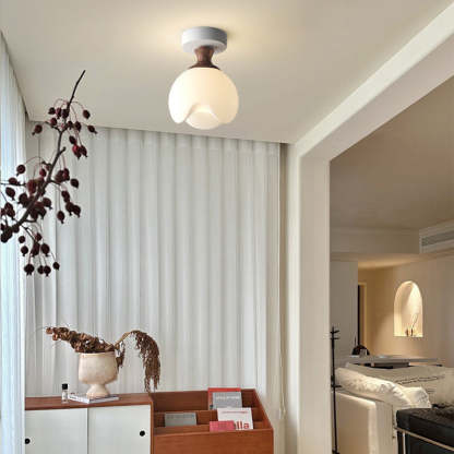 French Glass Semicircle 1-Light Ceiling Light