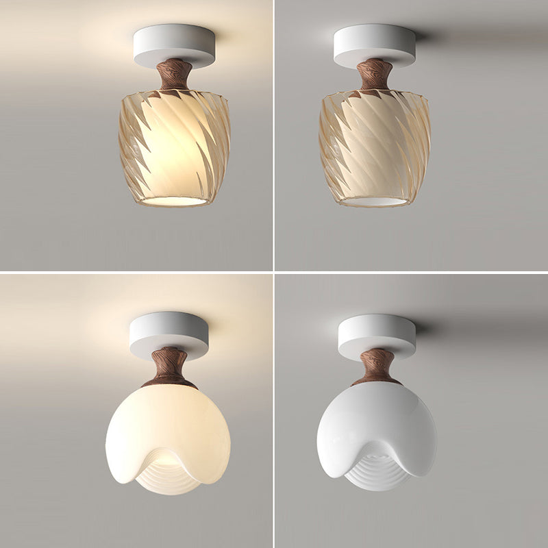 French Glass Semicircle 1-Light Ceiling Light