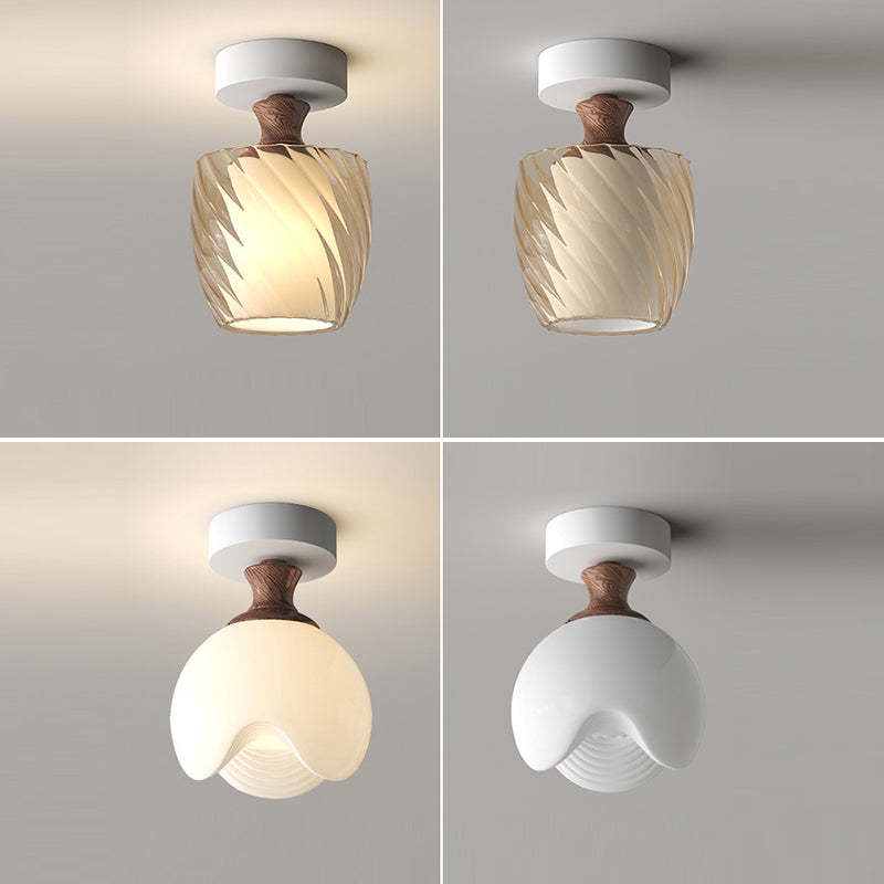 French Glass Semicircle 1-Light Ceiling Light