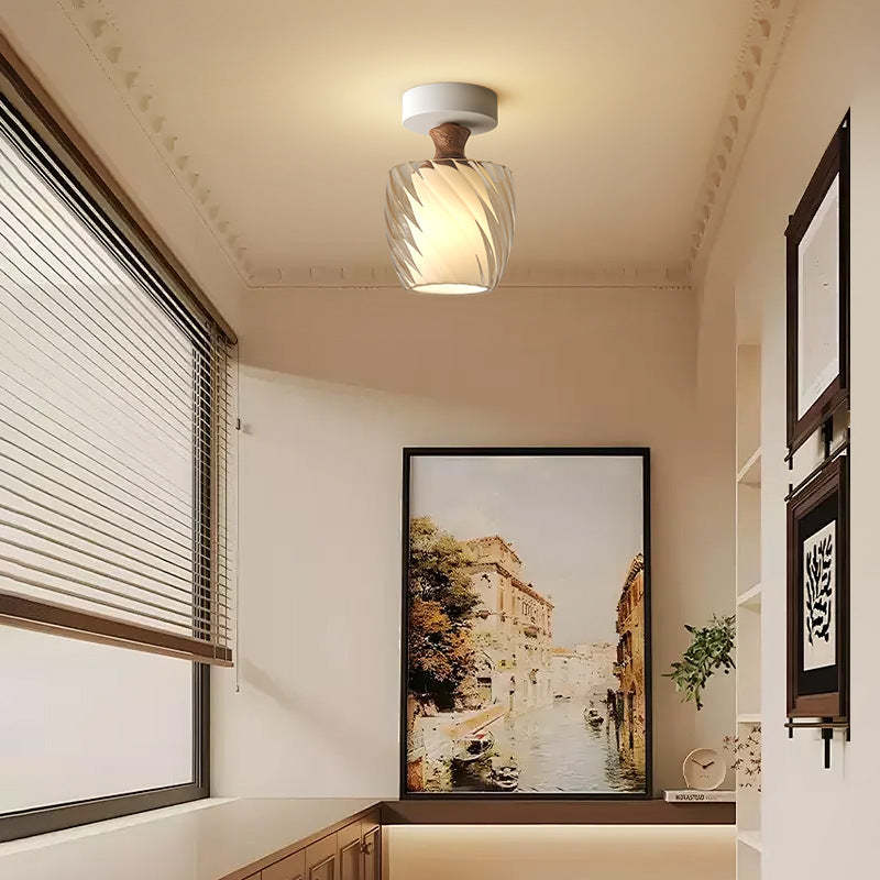 French Glass Semicircle 1-Light Ceiling Light