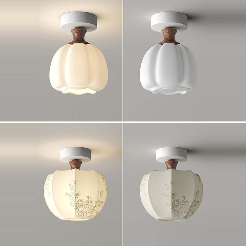 French Glass Semicircle 1-Light Ceiling Light