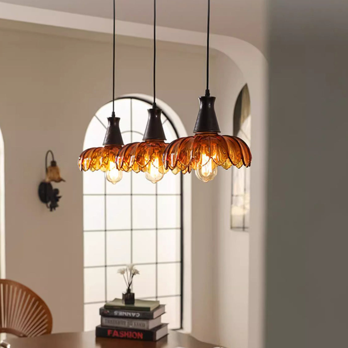 French Flower Linear Ash Glass Chandelier