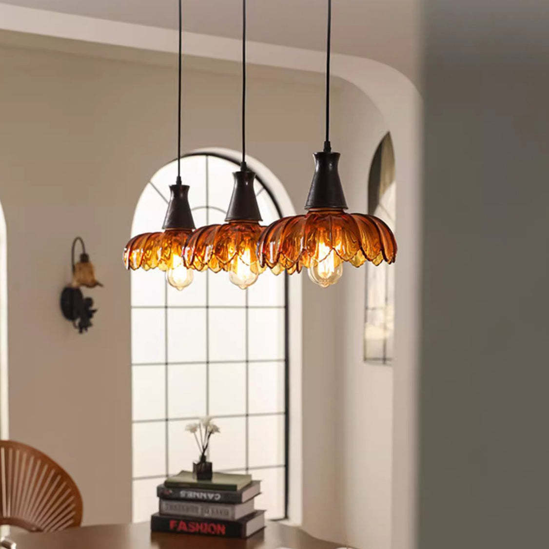 French Flower Linear Ash Glass Chandelier