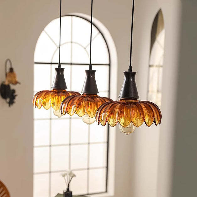French Flower Linear Ash Glass Chandelier
