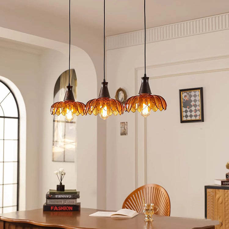 French Flower Linear Ash Glass Chandelier