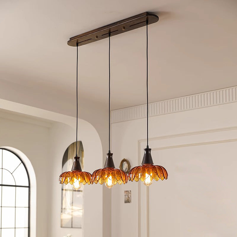 French Flower Linear Ash Glass Chandelier
