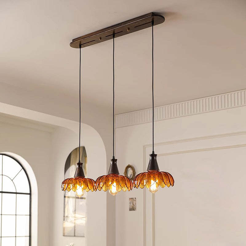 French Flower Linear Ash Glass Chandelier