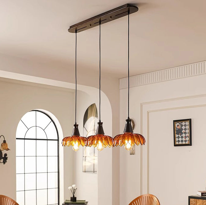 French Flower Linear Ash Glass Chandelier