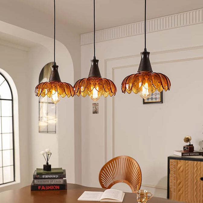 French Flower Linear Ash Glass Chandelier