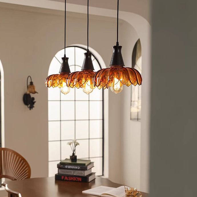 French Flower Linear Ash Glass Chandelier