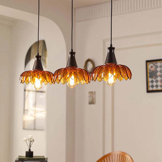 French Flower Linear Ash Glass Chandelier