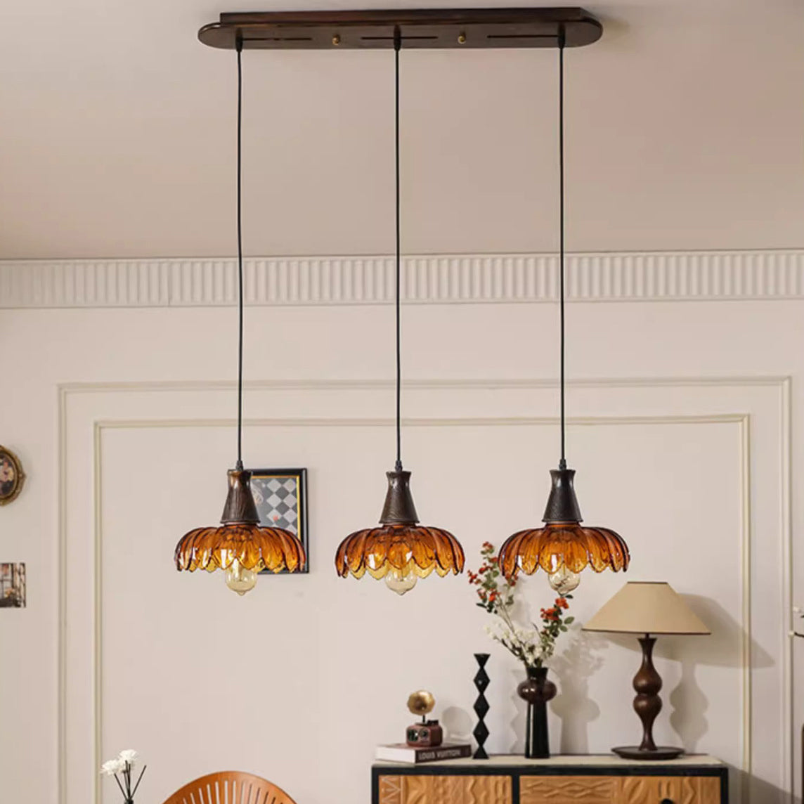 French Flower Linear Ash Glass Chandelier
