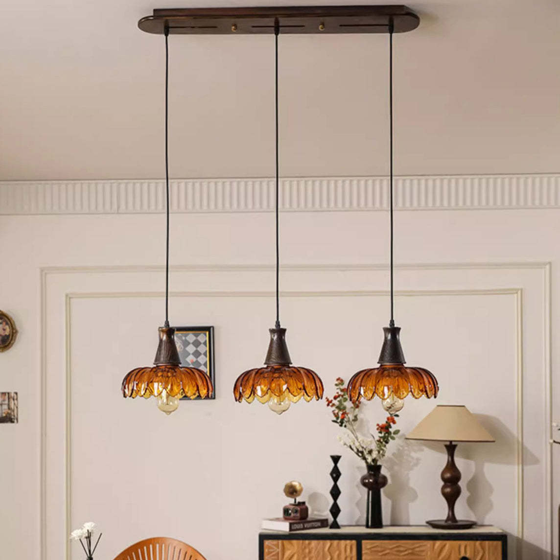 French Flower Linear Ash Glass Chandelier