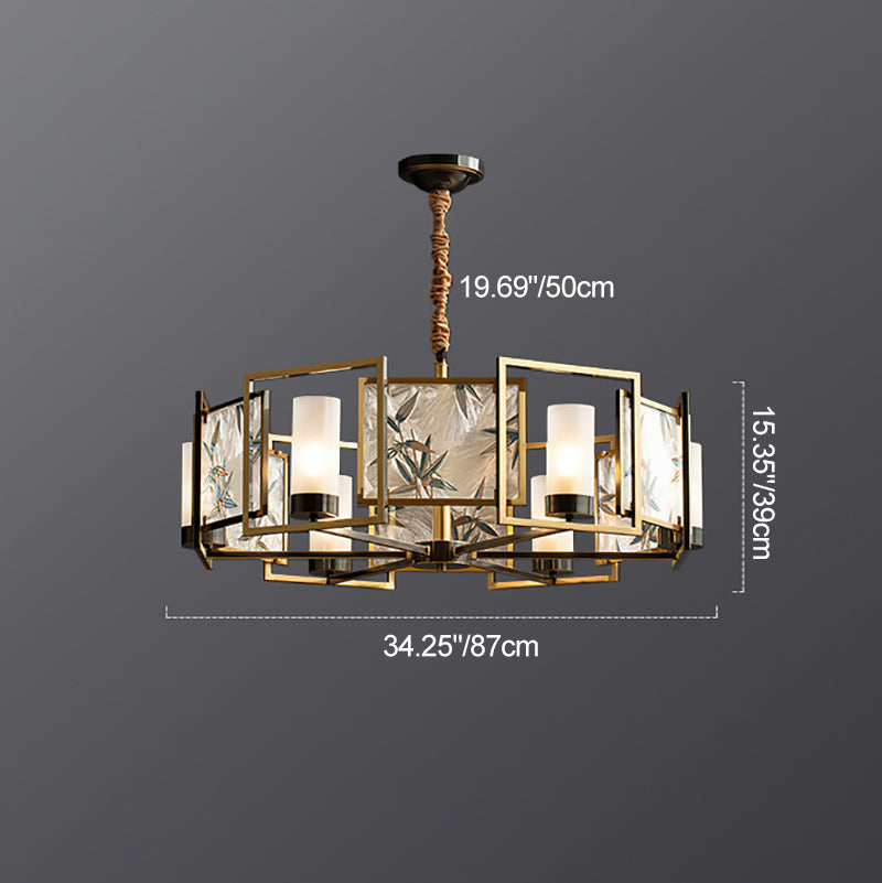 Chinese Dome Enamel Iron Copper Glass Chandelier