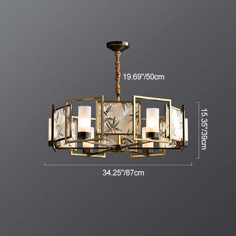 Chinese Dome Enamel Iron Copper Glass Chandelier