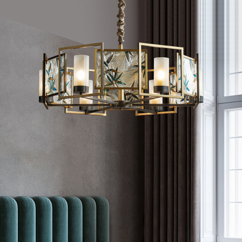 Chinese Dome Enamel Iron Copper Glass Chandelier