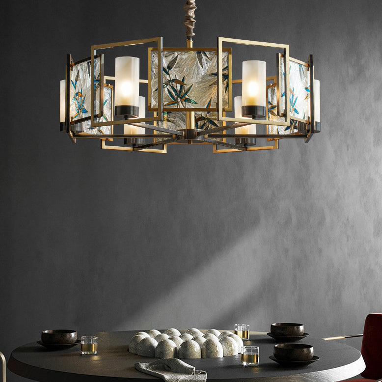 Chinese Dome Enamel Iron Copper Glass Chandelier