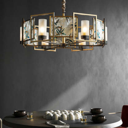 Chinese Dome Enamel Iron Copper Glass Chandelier