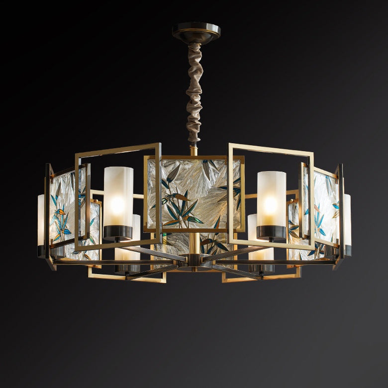 Chinese Dome Enamel Iron Copper Glass Chandelier