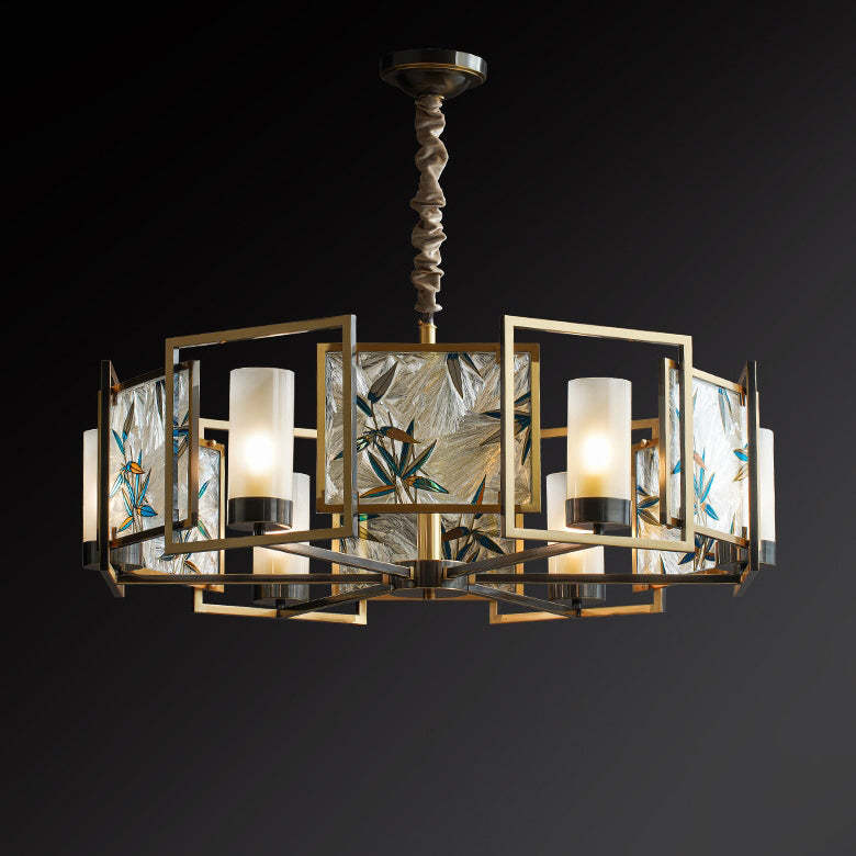 Chinese Dome Enamel Iron Copper Glass Chandelier