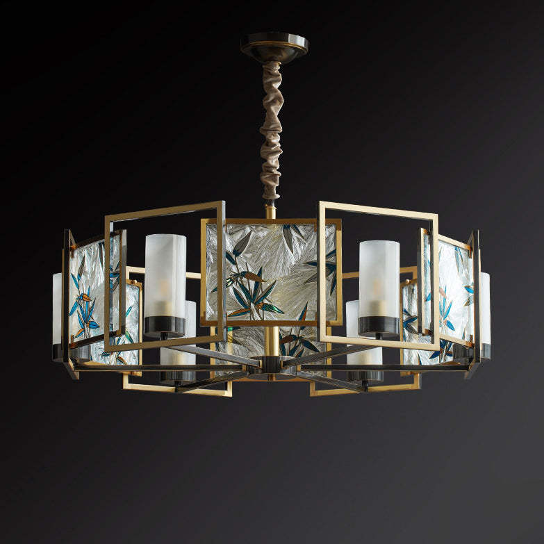Chinese Dome Enamel Iron Copper Glass Chandelier