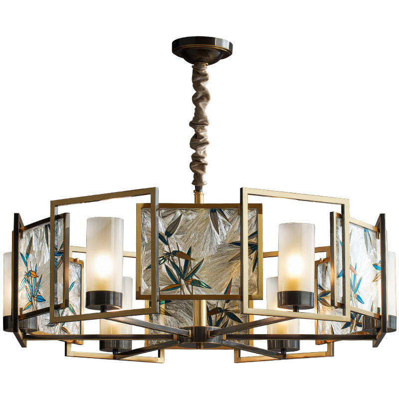 Chinese Dome Enamel Iron Copper Glass Chandelier